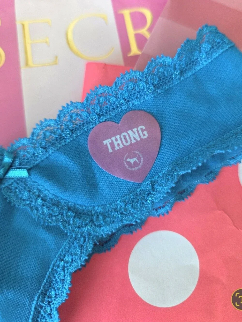 Victoria's Secret PINK VTG Blue LOVE PINK Glitter Thong Panty NWT HTF RARE Y2K